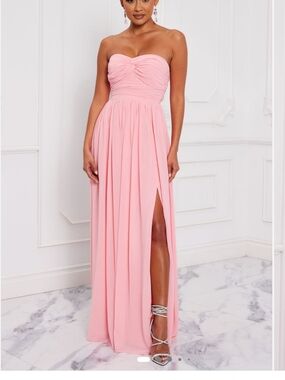 Fashion Nova Strapless Pink Maxi Dress with High Side Slit
